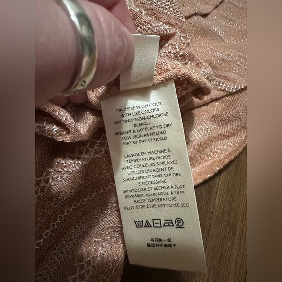 NWT Free People "Heirloom" Slub Knit Ruffle Top in "Doe Combo" Blush Pink size L - Picture 6 of 8